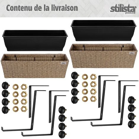 STILISTA Set De 2 Bacs à Fleurs En Poly Rotin 60 X 16 X 19 Cm, Y Compris Suspension Réglable Et Insert Amovible En Plastique, En 4 Couleurs Différentes, Crème 5 STILISTA Set De 2 Bacs à Fleurs En Poly Rotin 60 X 16 X 19 Cm, Y Compris Suspension Réglable Et Insert Amovible En Plastique, En 4 Couleurs Différentes, Crème – Image 3