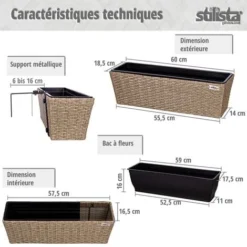STILISTA Set De 2 Bacs à Fleurs En Poly Rotin 60 X 16 X 19 Cm, Y Compris Suspension Réglable Et Insert Amovible En Plastique, En 4 Couleurs Différentes, Crème 10 STILISTA Set De 2 Bacs à Fleurs En Poly Rotin 60 X 16 X 19 Cm, Y Compris Suspension Réglable Et Insert Amovible En Plastique, En 4 Couleurs Différentes, Crème -Promos Jardin Noble Magasin 96809443 4
