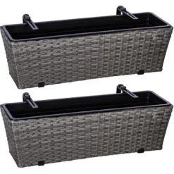 STILISTA Set De 2 Bacs à Fleurs En Poly Rotin 60 X 16 X 19 Cm, Y Compris Suspension Réglable Et Insert Amovible En Plastique, En 4 Couleurs Différentes, Gris