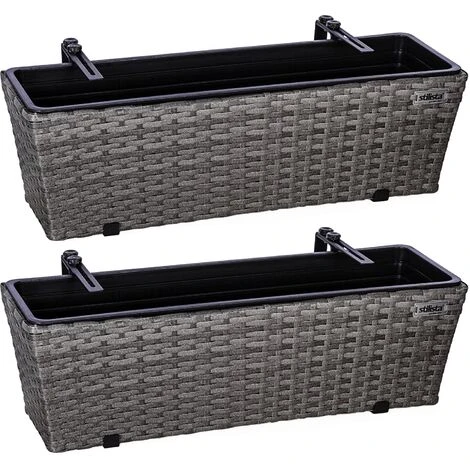 STILISTA Set De 2 Bacs à Fleurs En Poly Rotin 60 X 16 X 19 Cm, Y Compris Suspension Réglable Et Insert Amovible En Plastique, En 4 Couleurs Différentes, Gris 3 STILISTA Set De 2 Bacs à Fleurs En Poly Rotin 60 X 16 X 19 Cm, Y Compris Suspension Réglable Et Insert Amovible En Plastique, En 4 Couleurs Différentes, Gris