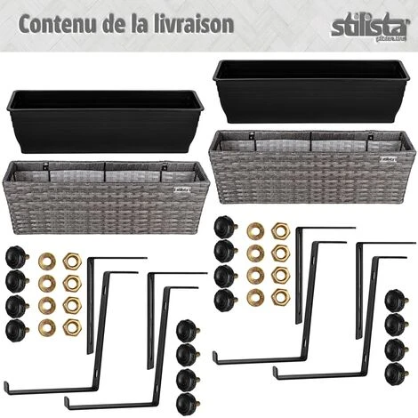 STILISTA Set De 2 Bacs à Fleurs En Poly Rotin 60 X 16 X 19 Cm, Y Compris Suspension Réglable Et Insert Amovible En Plastique, En 4 Couleurs Différentes, Gris 5 STILISTA Set De 2 Bacs à Fleurs En Poly Rotin 60 X 16 X 19 Cm, Y Compris Suspension Réglable Et Insert Amovible En Plastique, En 4 Couleurs Différentes, Gris – Image 3