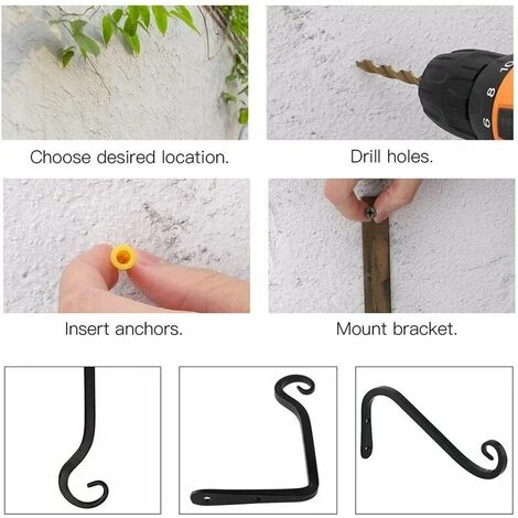 Paquet De 2 Crochets De Suspension Muraux Noirs, Supports De Panier Suspendu En Fer Forge En Metal, Support De Panier Suspendu Pour Mangeoires A Oiseaux/plantes/lanternes/carillons Eoliens (avec Vis) 7 Paquet De 2 Crochets De Suspension Muraux Noirs, Supports De Panier Suspendu En Fer Forge En Metal, Support De Panier Suspendu Pour Mangeoires A Oiseaux/plantes/lanternes/carillons Eoliens (avec Vis) – Image 5
