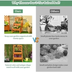 RELAX4LIFE 2 En 1 Jardinière Surélevée Avec Treillis à 2 Niveaux, 2 Bac à Fleurs En Bois Massif, Pour Plantes Grimpantes, Herbes, Légumes, Fleurs, Pour Cour, Jardin, Patio, 45X45X80,5CM -Promos Jardin Noble Magasin 96952252 3