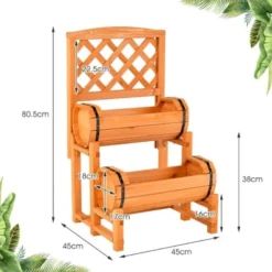 RELAX4LIFE 2 En 1 Jardinière Surélevée Avec Treillis à 2 Niveaux, 2 Bac à Fleurs En Bois Massif, Pour Plantes Grimpantes, Herbes, Légumes, Fleurs, Pour Cour, Jardin, Patio, 45X45X80,5CM -Promos Jardin Noble Magasin 96952252 4