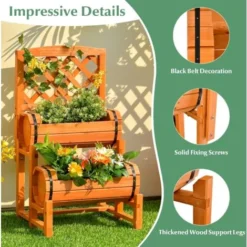 RELAX4LIFE 2 En 1 Jardinière Surélevée Avec Treillis à 2 Niveaux, 2 Bac à Fleurs En Bois Massif, Pour Plantes Grimpantes, Herbes, Légumes, Fleurs, Pour Cour, Jardin, Patio, 45X45X80,5CM -Promos Jardin Noble Magasin 96952252 5