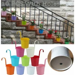 Lot De 10 Pots De Fleurs à Suspendre En Métal Avec Trou De Drainage Crochet Amovible Assortiment De Couleurs,Dolaso -Promos Jardin Noble Magasin 97116919 5