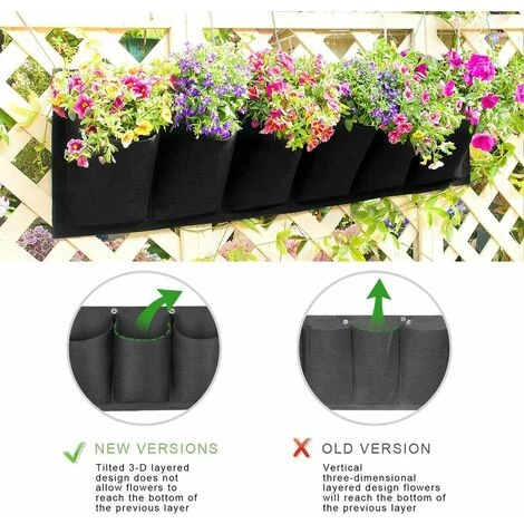 Sac De Plantation Vertical, Jardin Sac à Plantes Mural Jardinière Suspendue Balcon Pot à Suspendre Intérieur Extérieur Fleur 6 Poches (Noir) 6 Sac De Plantation Vertical, Jardin Sac à Plantes Mural Jardinière Suspendue Balcon Pot à Suspendre Intérieur Extérieur Fleur 6 Poches (Noir) – Image 4