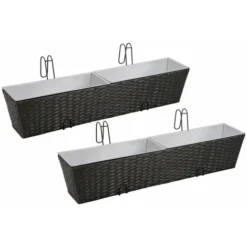 Ensemble De Jardinières De Balcon Trapèze Rotin 80cm 2 Pcs Noir VidaXL