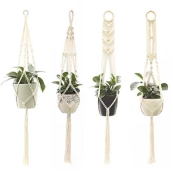 Suspension Plantes Macramé, 4 Pièces Macramé Panier De Supports De Plantes Avec 4 Crochets De Suspension, Tissés à Main Fleurs En Macramé Plant Hangers Pour Jardin Décor Intérieur Extérieur -Promos Jardin Noble Magasin 98404387 3