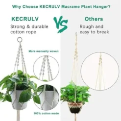 Suspension Plantes Macramé, 4 Pièces Macramé Panier De Supports De Plantes Avec 4 Crochets De Suspension, Tissés à Main Fleurs En Macramé Plant Hangers Pour Jardin Décor Intérieur Extérieur -Promos Jardin Noble Magasin 98404387 5