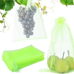 100 Pièces 20x30cm Sac Protection Raisin Sac De Protection Fruits Verts Avec Cordon Sac Organza Sac En Filet Transparent Empêcher Guêpes Drosophile Insectes Oiseaux